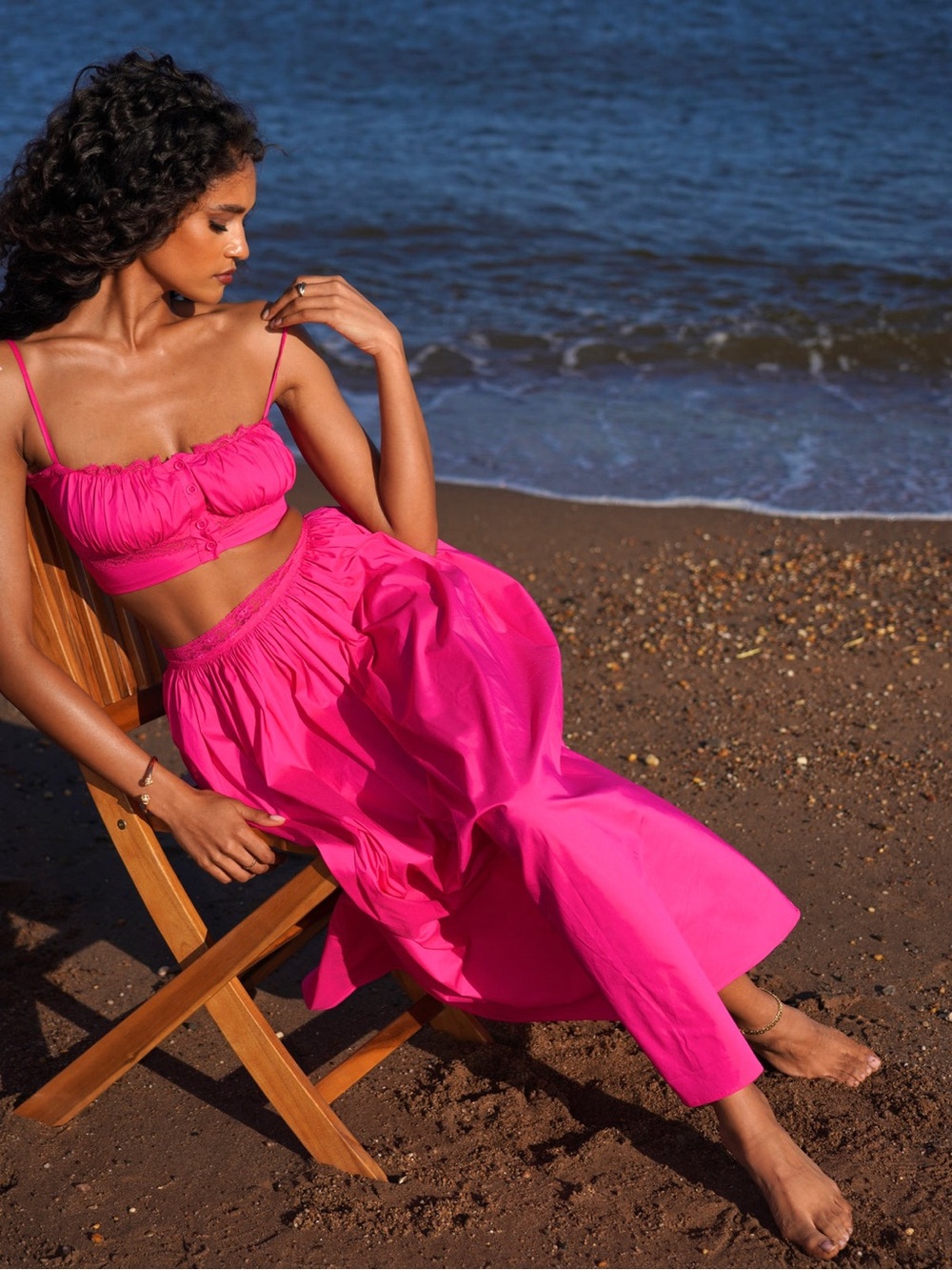 2pc Set Martha Fuchsia Cotton Poplin Maxi Skirt With Matching Top - Picture 2 of 9